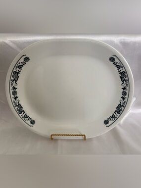 Corelle blue onion White Oval Serving Platter with Navy Floral Trim